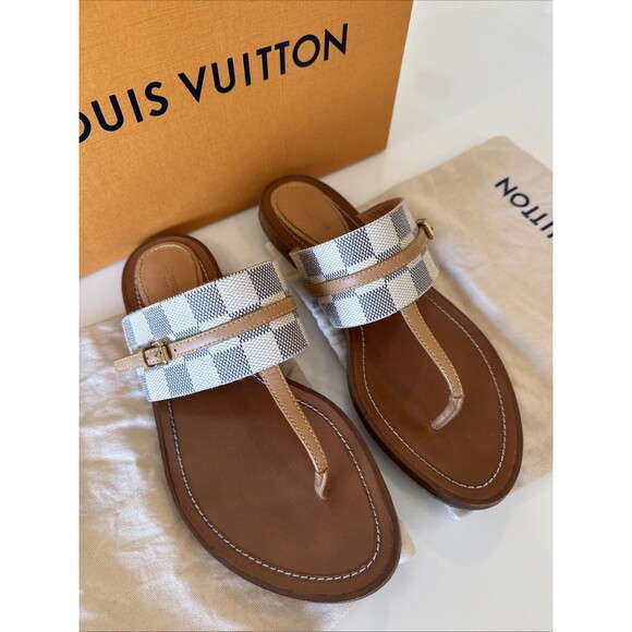 LOUIS VUITTON Classic Damier Azur Palma Flat Thong Sandals EU 39 US 9 Authentic - Picture 2 of 9